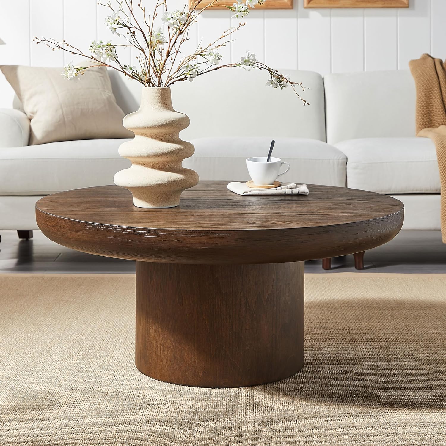 Dark Wood Round Coffee Table